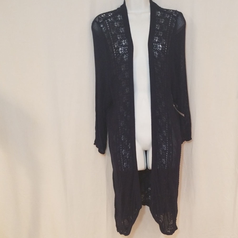 Blue crochet long cardigan coverup 3X - Picture 2 of 8